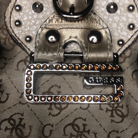 GUESS 1992 Vintage tan/silver and bronze rhinestone/snakeskin mini handbag. - Picture 12 of 12